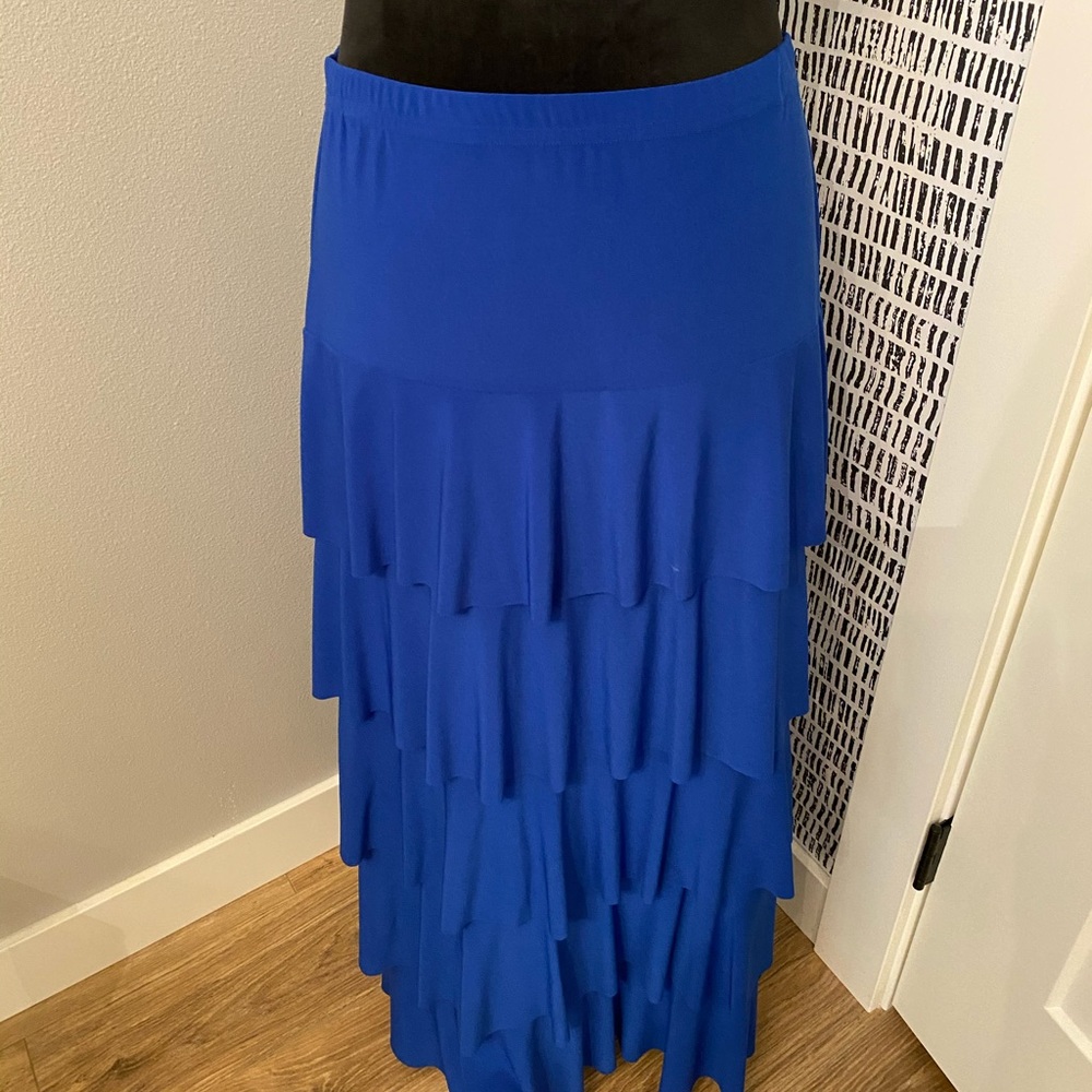 Royal blue ruffled maxi skirt.